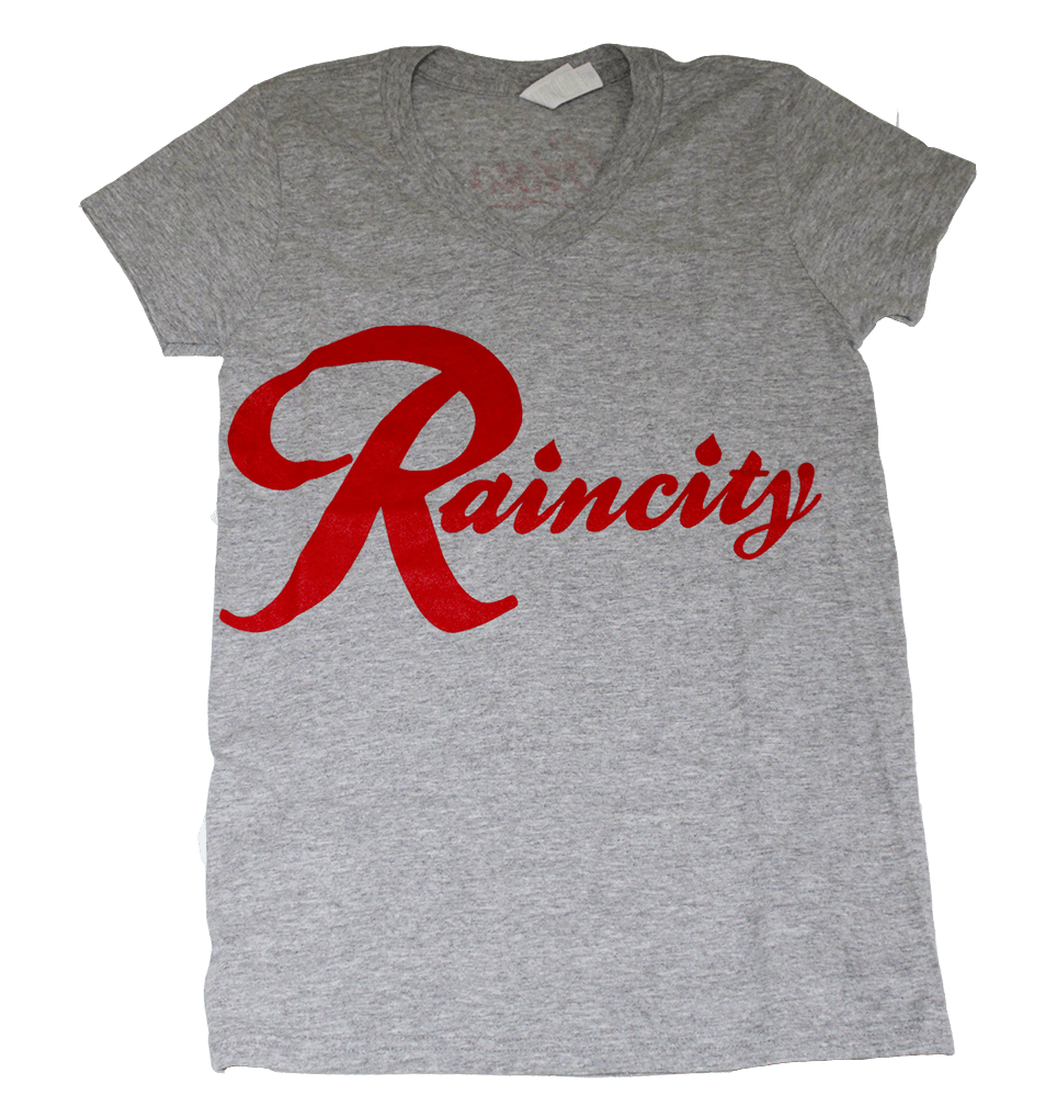 Raincity (Women's V-Neck) Concrete/Red - The North West Clothing