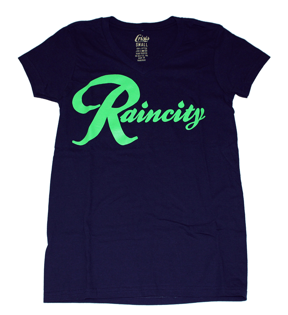 Raincity (Women's V-Neck) Action Green/Navy - The North West Clothing