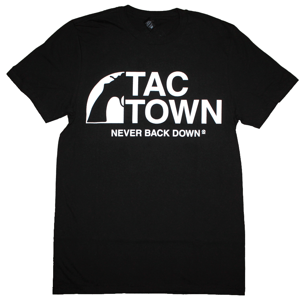Tac Town Never Back Down T-Shirt (Men's) Black/White - The North West Clothing