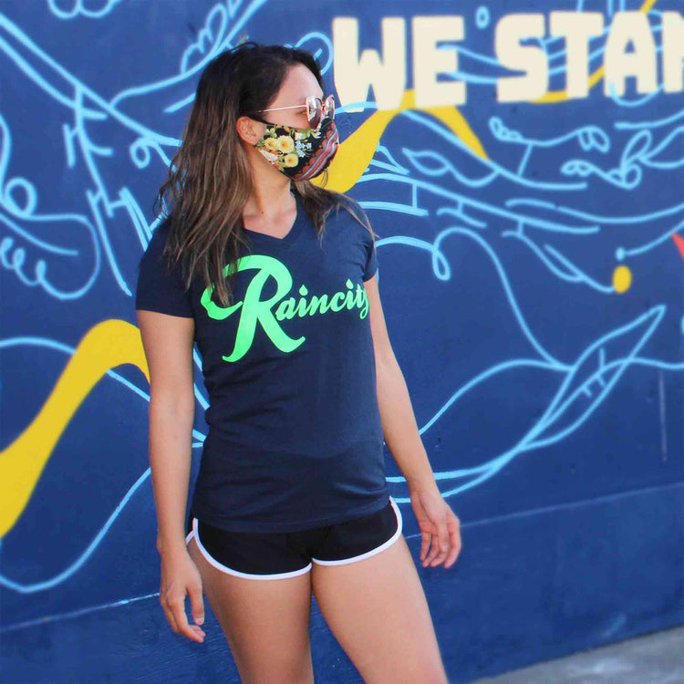 Raincity (Women's V-Neck) Action Green/Navy